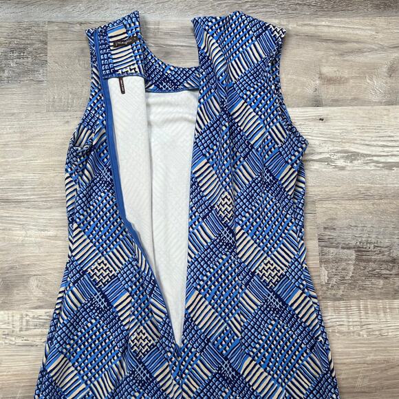 J.McLaughlin Catalina Cloth Sheath Dress Blue Geometric Print Size Small - Picture 5 of 8